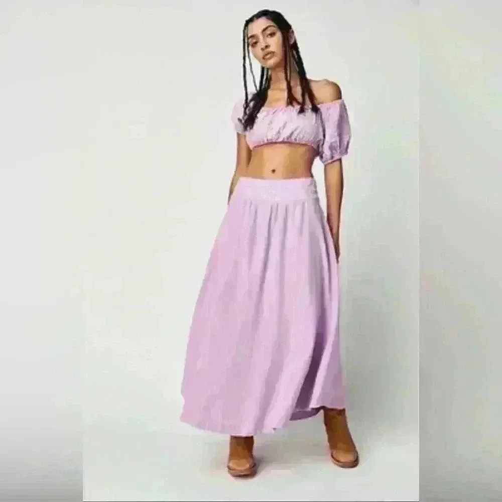 NWT Free People Lotus Set In White/Lilac Combo Size Small Msrp $336